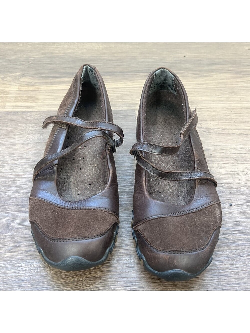 Skechers Bikers Mary Jane Leather & Suede Flats - Dark Brown Size 6